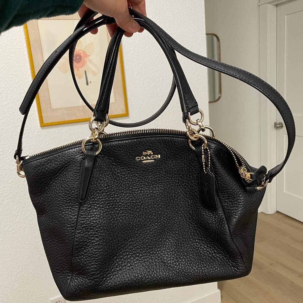 Coach Kelsey Satchel Bag Black Leather Crossbody 2 Handle MSRP $250